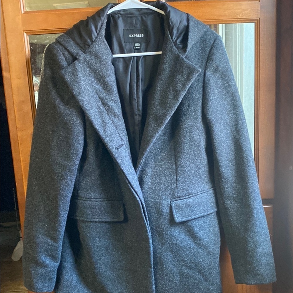 Women's Hooded Wool Size 11/12 Coat by Express Winter Cozy Quiet Luxury